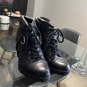 black zip laced ankle boots